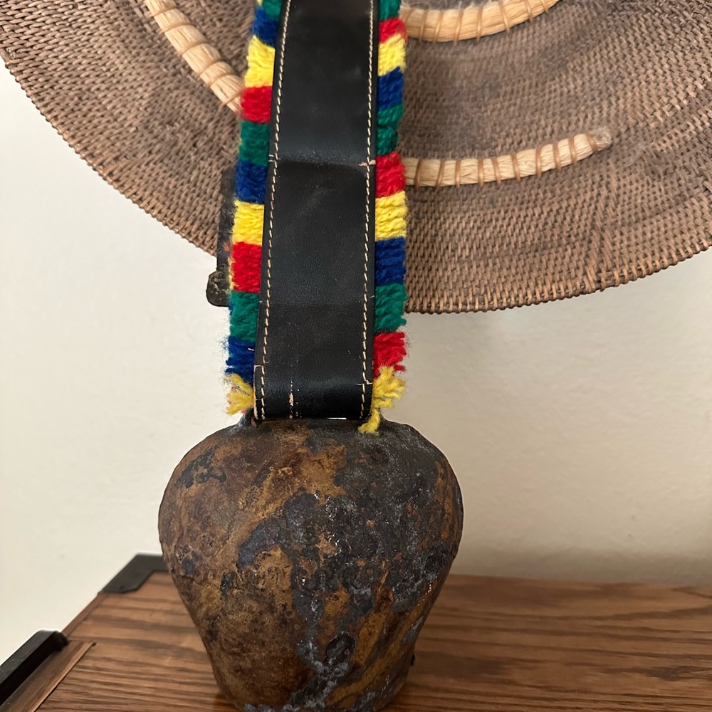 RARE Vintage Swiss cowbell.  Leather collar with fun accents!
